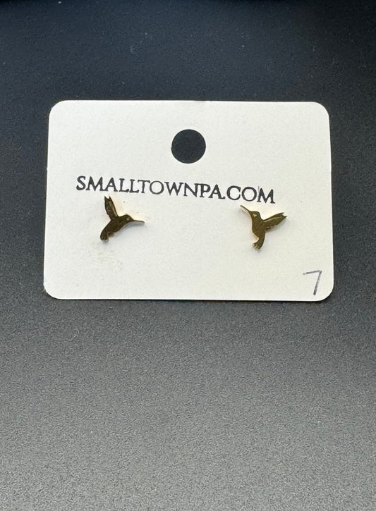 Golden Hummingbird Stud Earrings