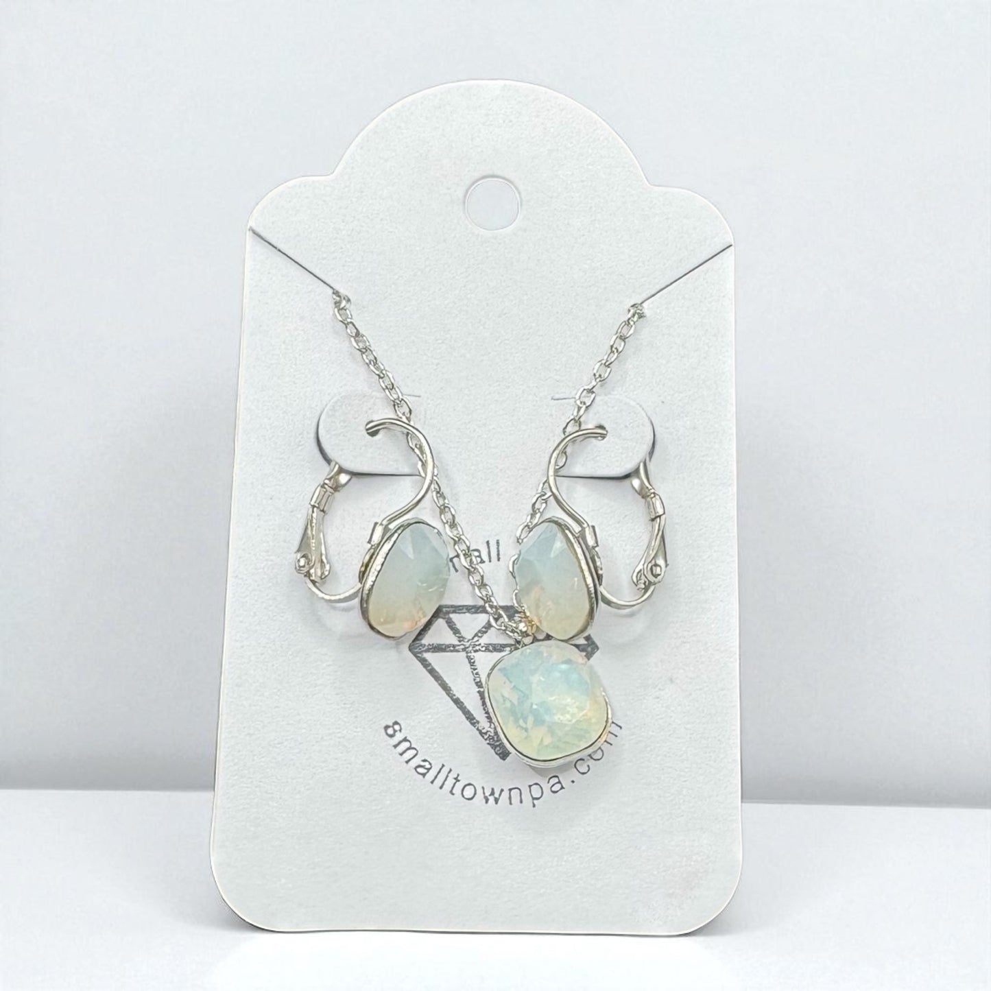 Moonstone Faceted Cut Earrings and Necklace Set