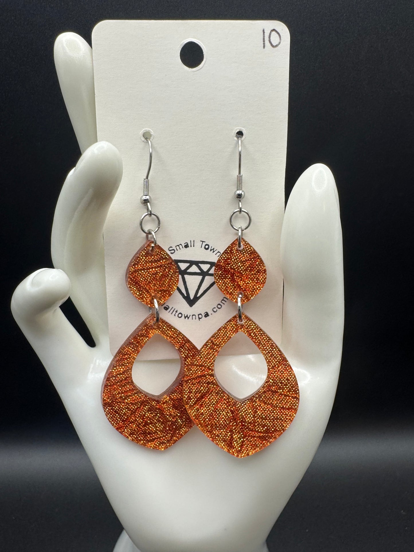 Orange Shimmer Ovate Dangle Earrings