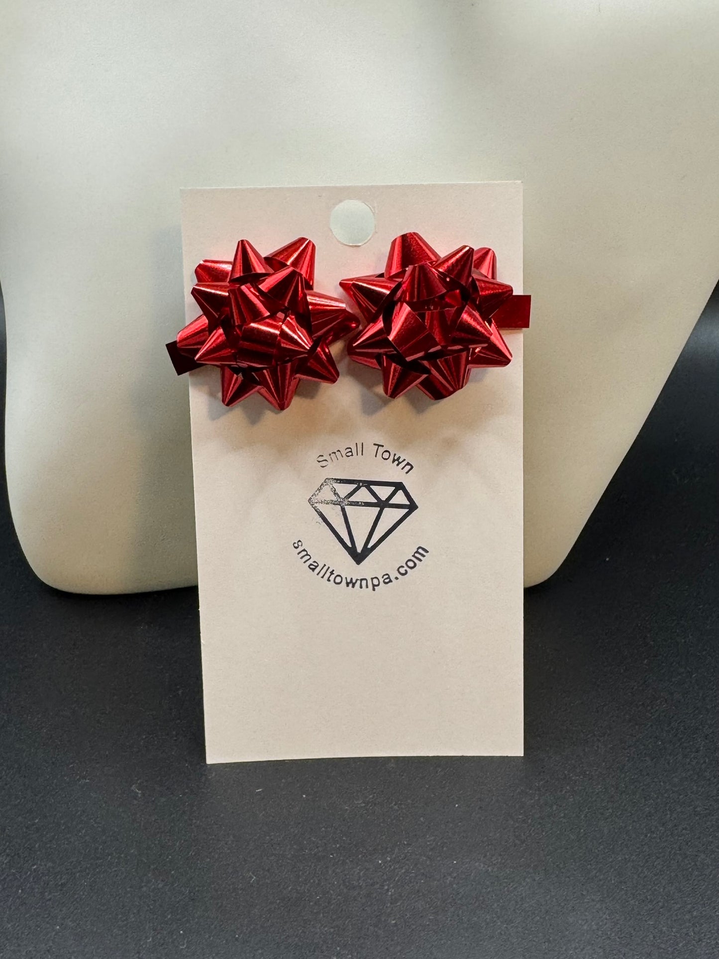 Red Bow Stud Earrings