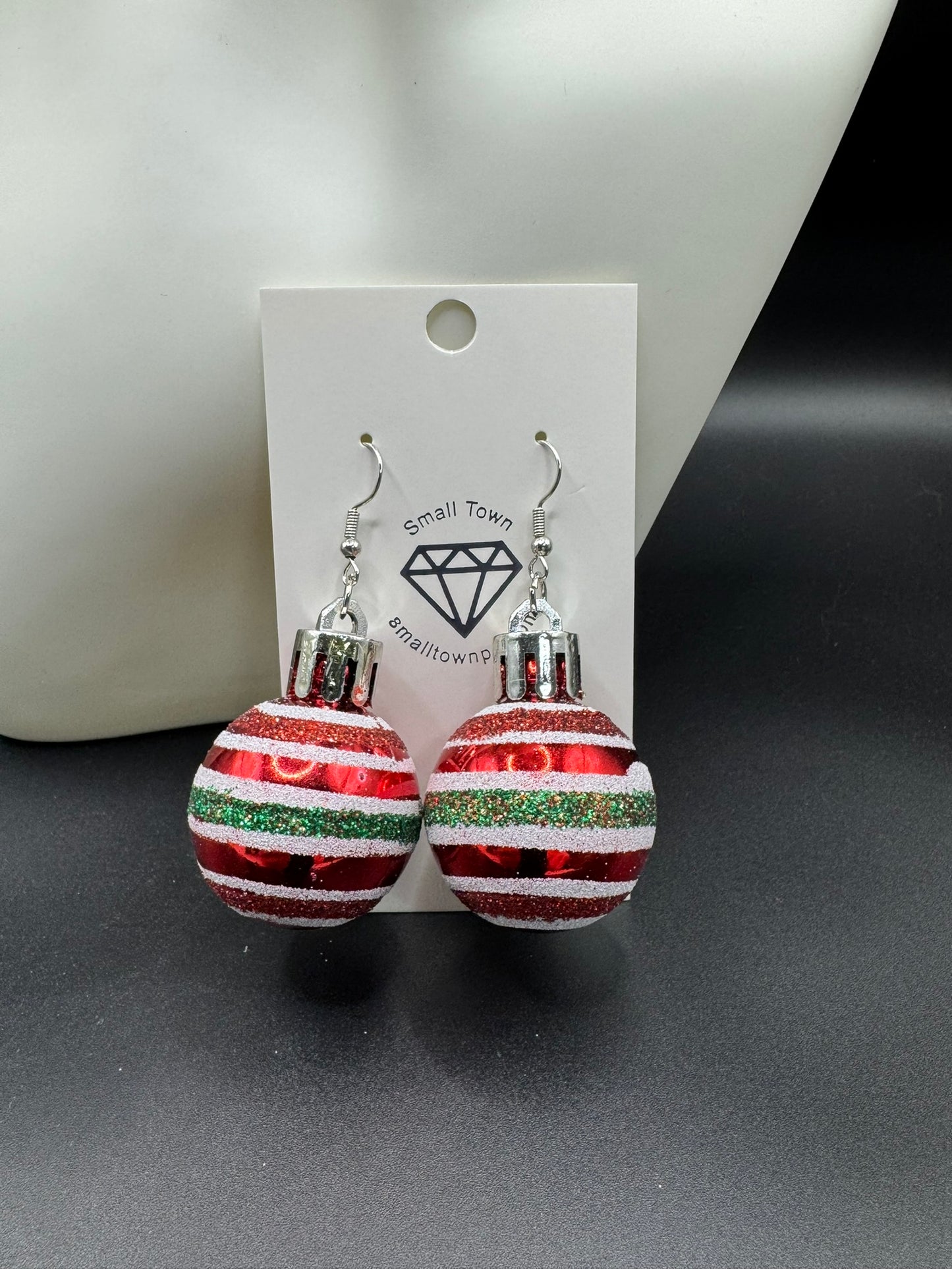 Striped Christmas Ball Dangle Earrings