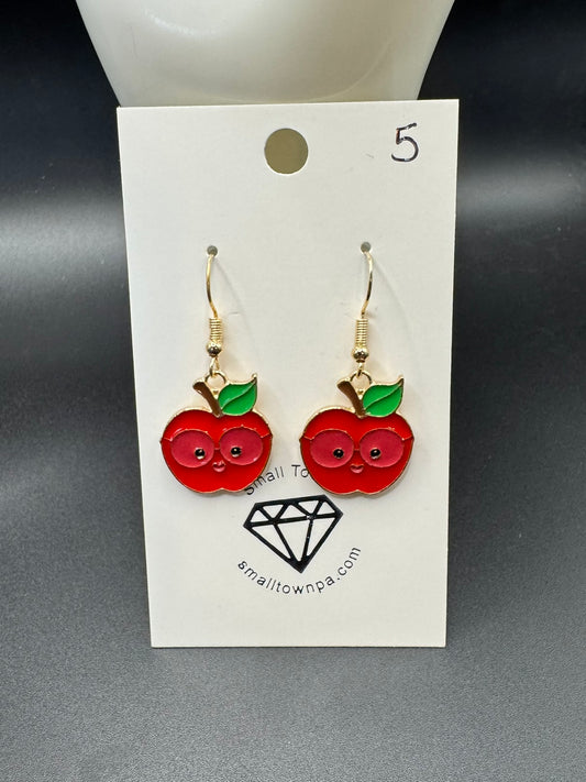 Apple with Glasses Dangle Earrings