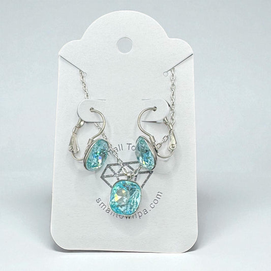 Aquamarine Faceted Cut Earrings and Necklace Set