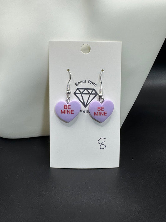 Be Mine Sweethearts Conversation Candy Dangle Earrings (Purple)