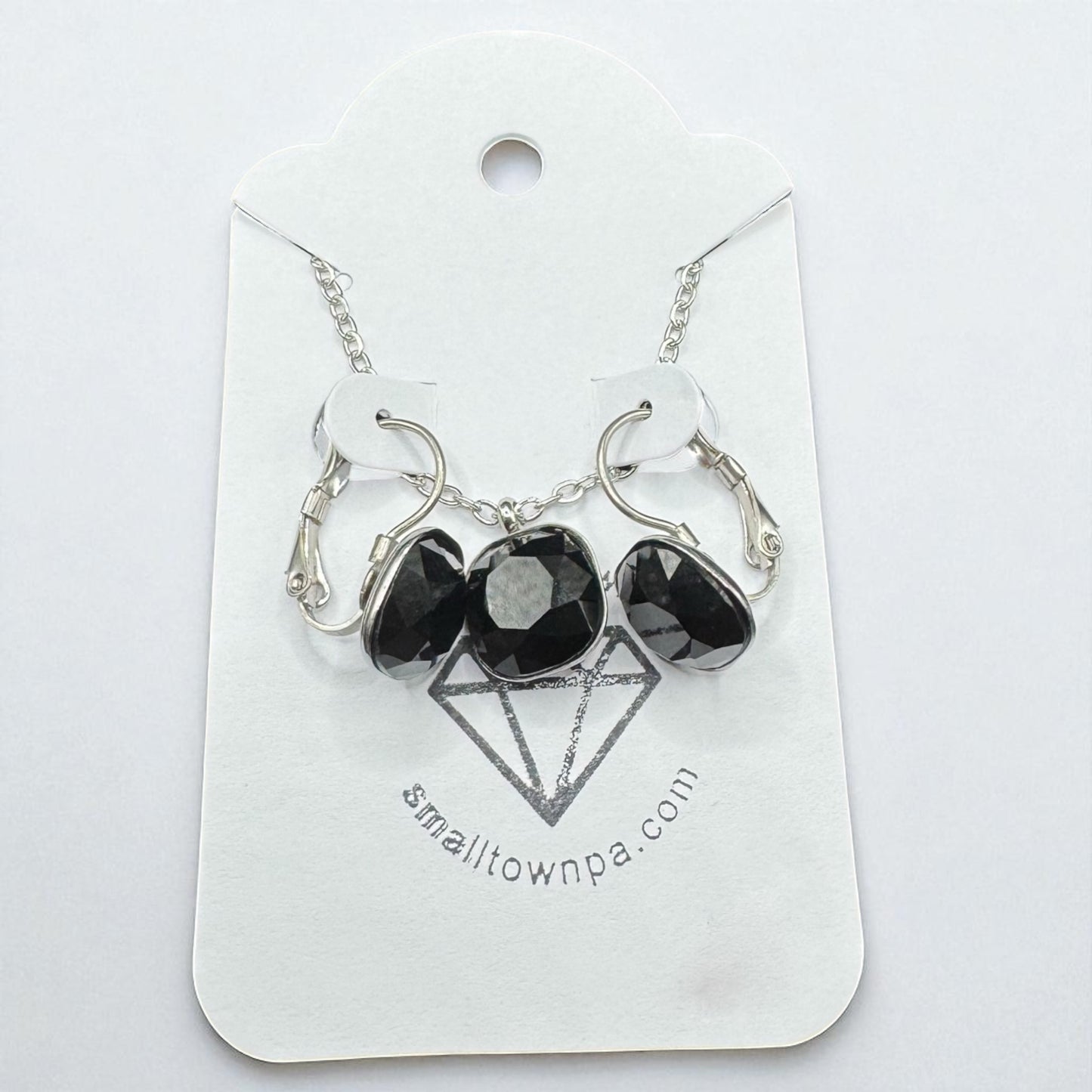 Black Faceted Cut Earring and Necklace Set