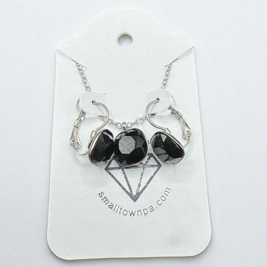 Black Faceted Cut Earring and Necklace Set