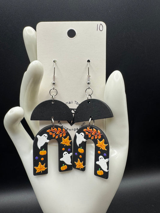 Black Wooden Halloween Dangle Earrings