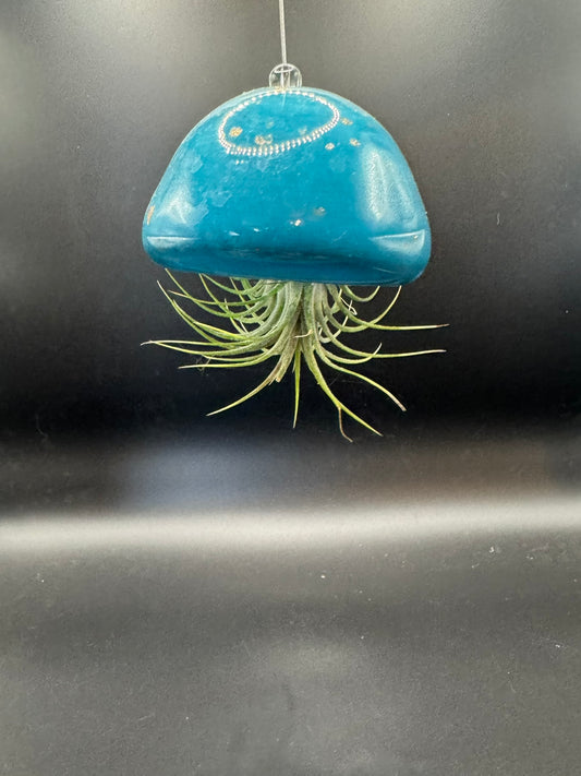Blue Hand-Blown Glass Jellyfish air-planter (Plant not included)