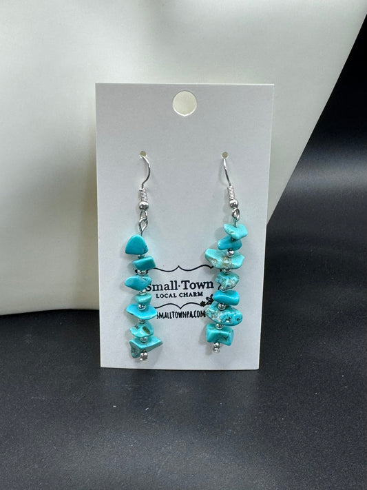 Blue Turquoise Stone Tassel Earrings