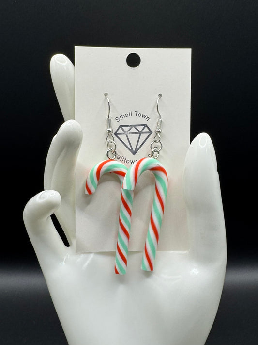 Candy Cane Red and Green Dangle Earrings
