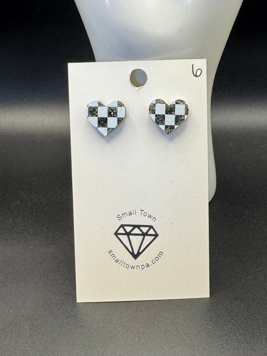 Checkered Heart Studs