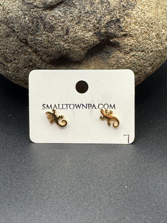 Gold Lizard Stud Earrings