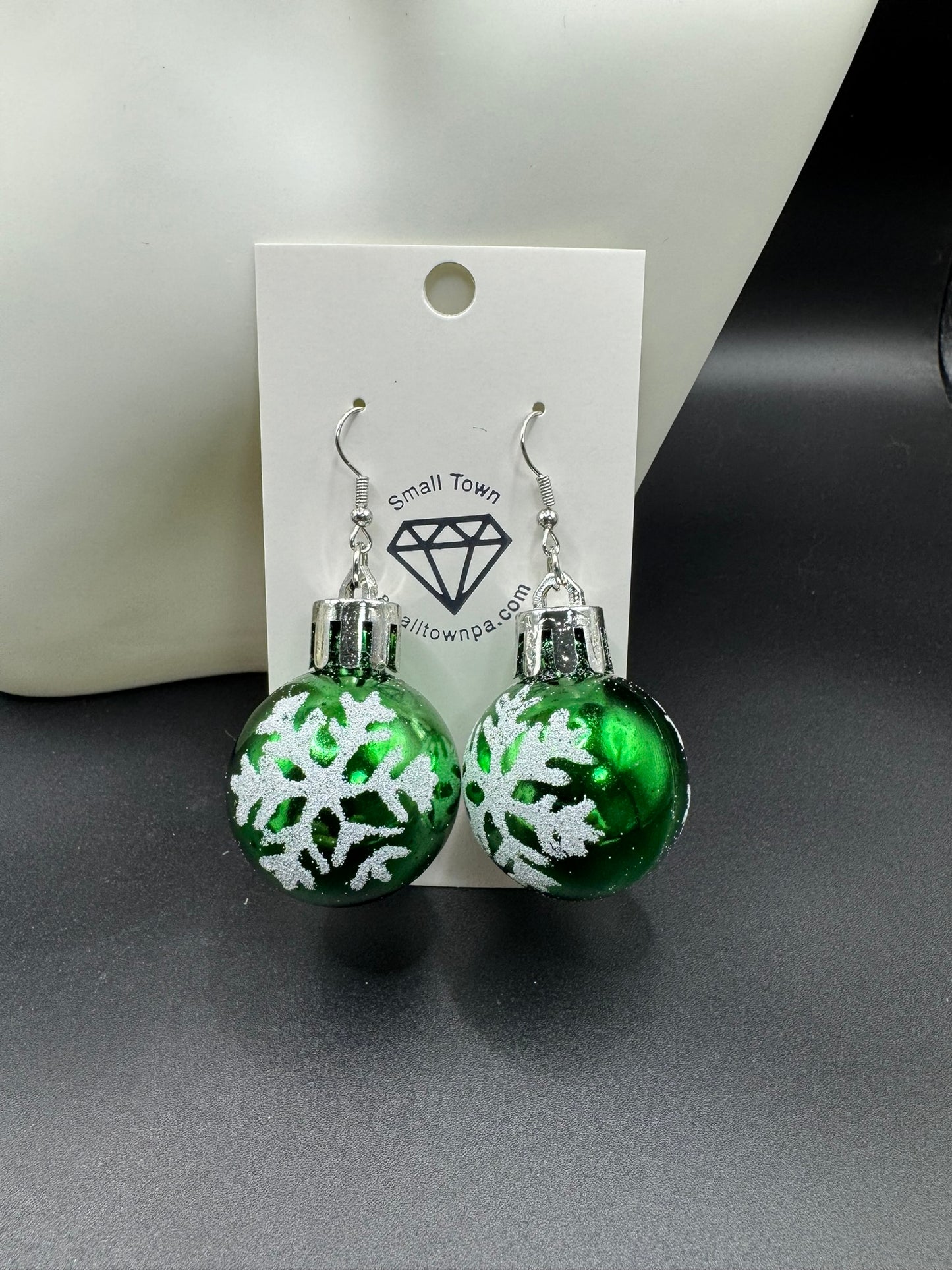 Green Christmas Ball Dangle Earrings