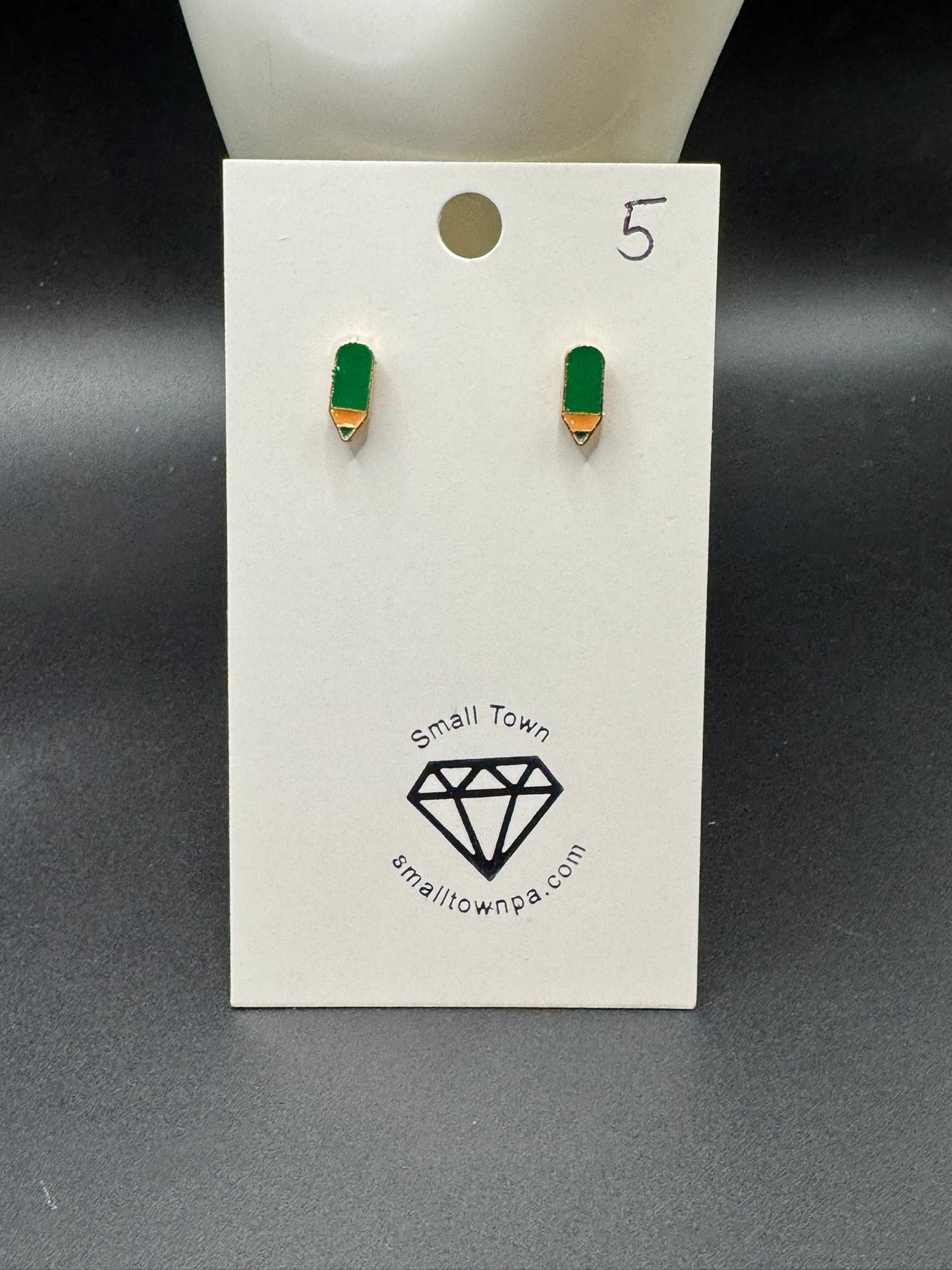 Green Pencil Stud Earrings