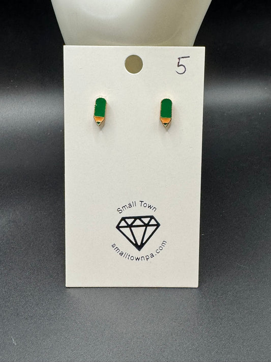 Green Pencil Stud Earrings