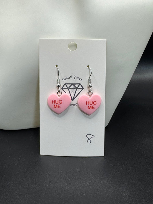 Hug Me Sweethearts Conversation Candy Dangle Earrings (Pink)