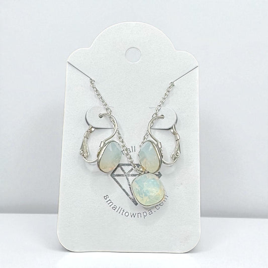 Moonstone Faceted Cut Earrings and Necklace Set