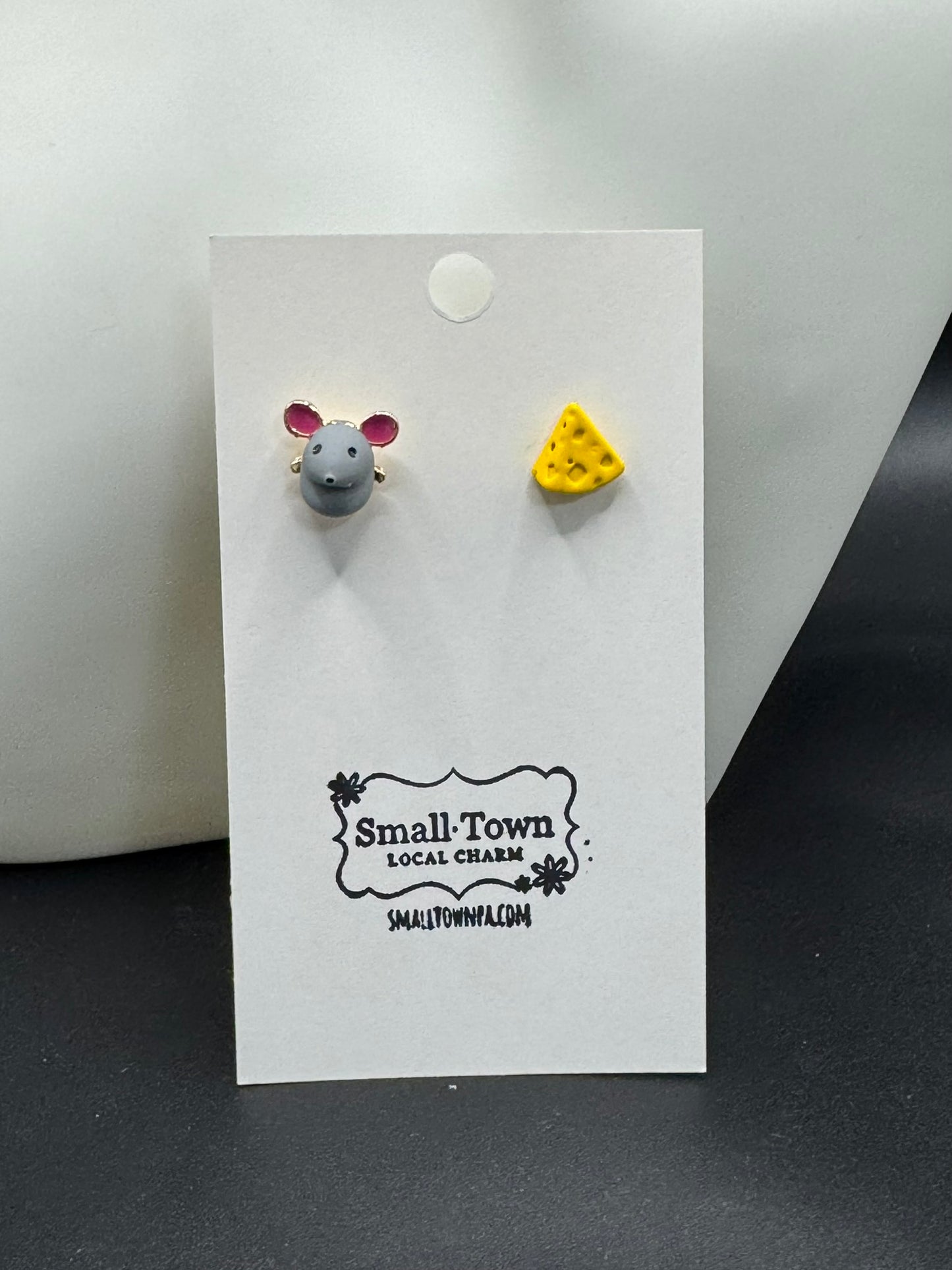 Adorable Mouse and Cheese Stud Earrings