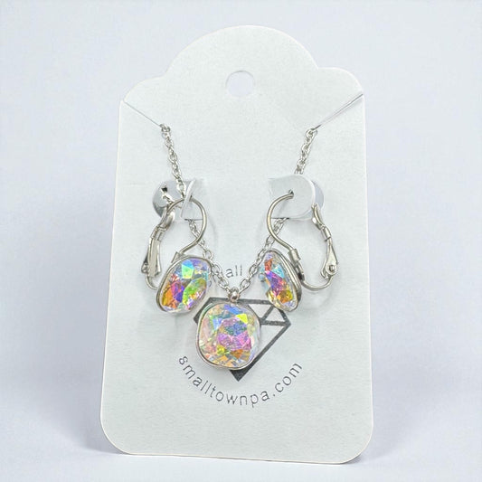 Mystic Topaz Faceted Cut Earrings and Necklace Set