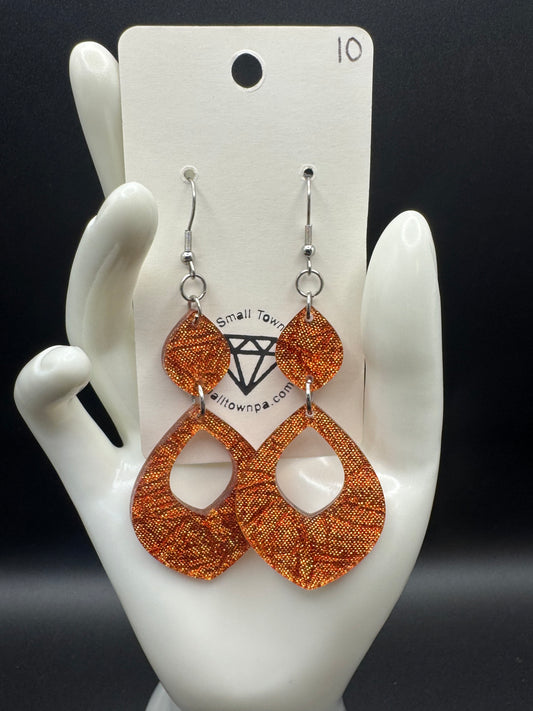 Orange Shimmer Ovate Dangle Earrings