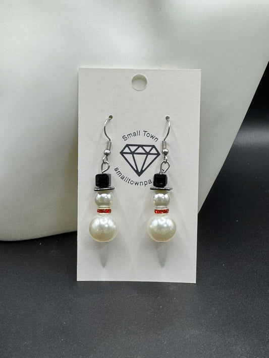Pearl Snowman Dangle Earrings