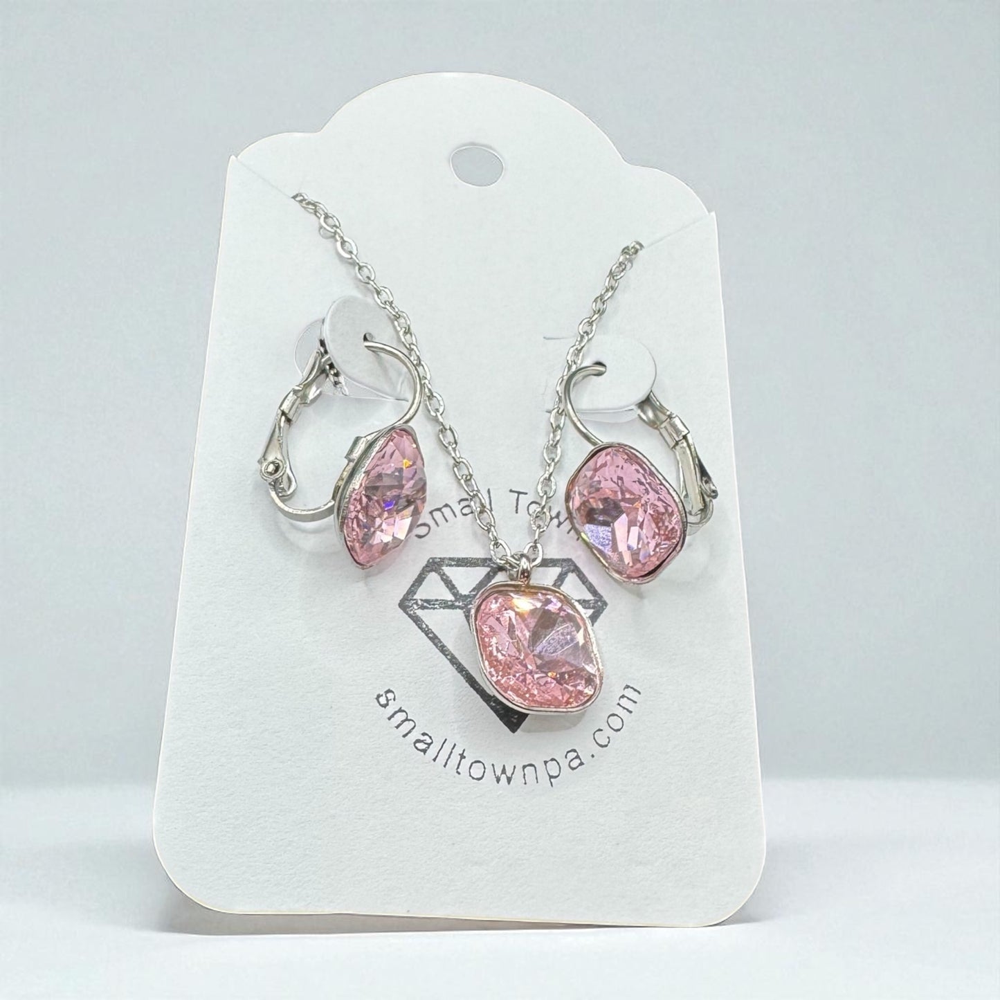 Pink Ice Faceted Cut Earring and Necklace Set