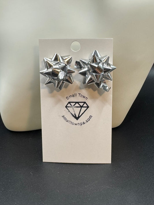 Silver Bow Stud Earrings