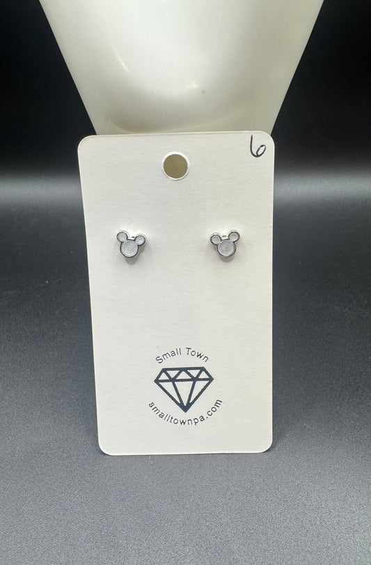 Small White Mickey Mouse Stud Earrings