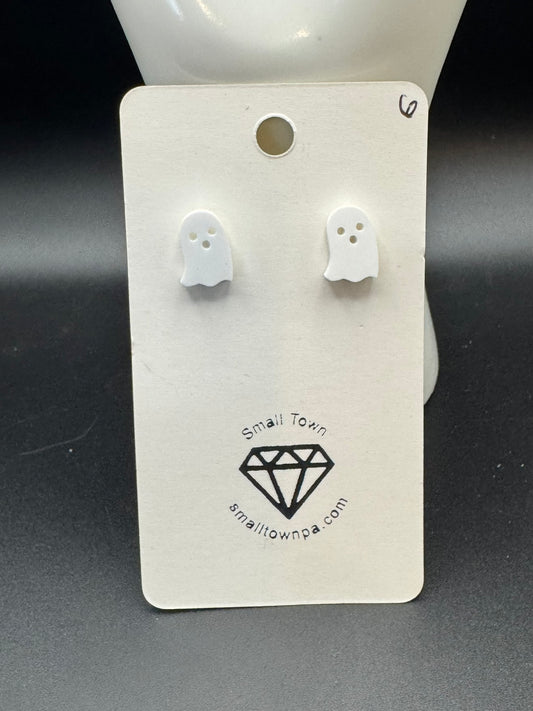 White Ghost Stud Earrings