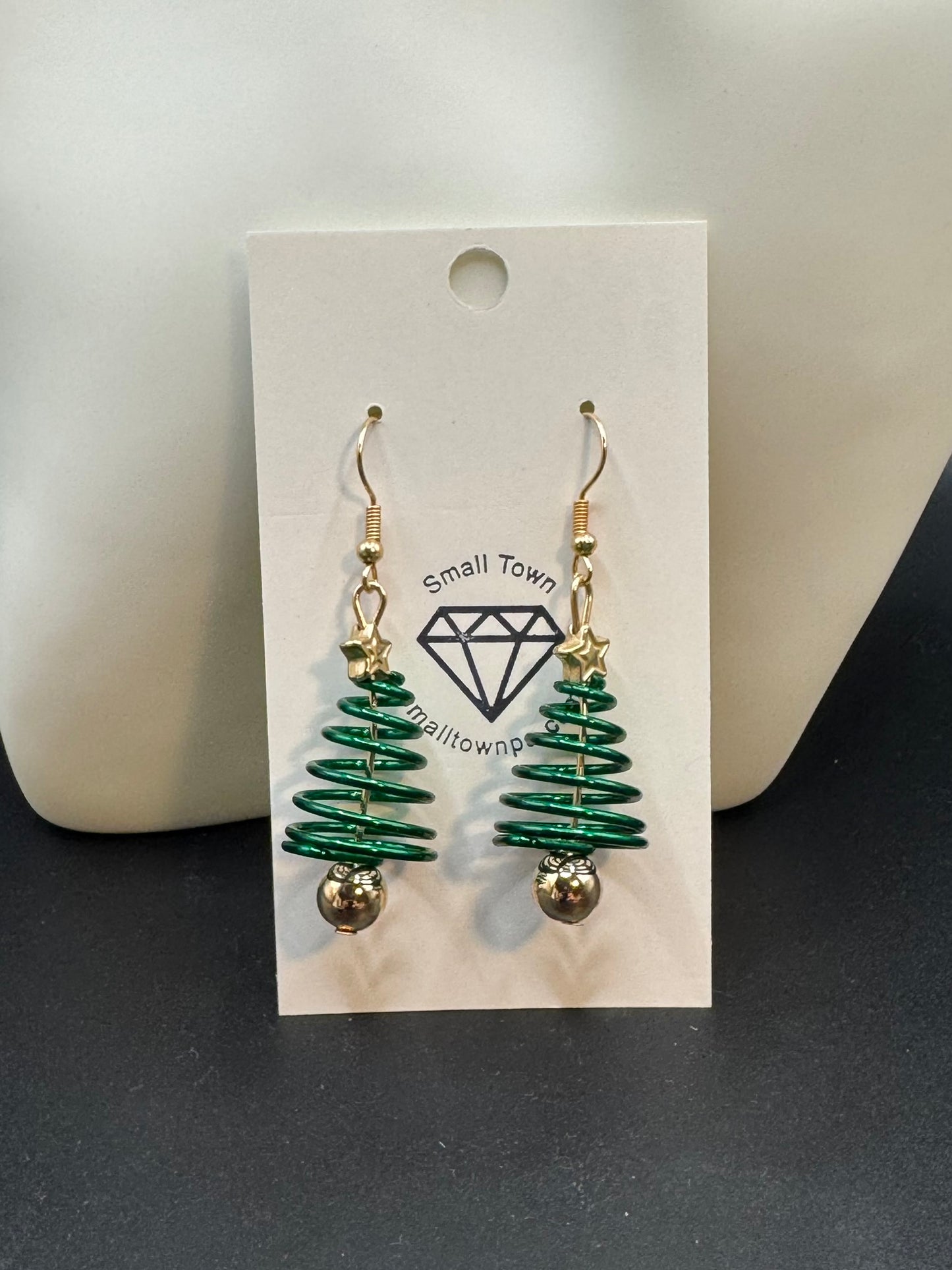 Spiral Christmas Tree Dangle Earrings