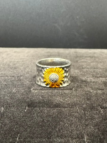 Thick Sterling Sunflower RIng