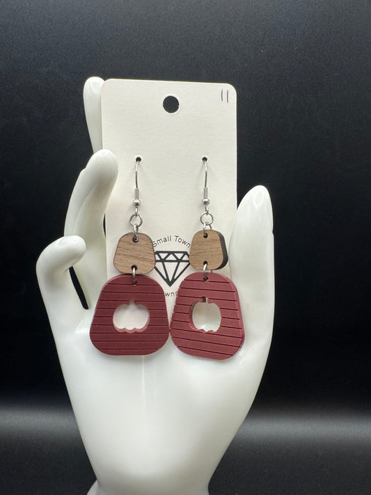 Wood Pumpkin Dangle Earrings
