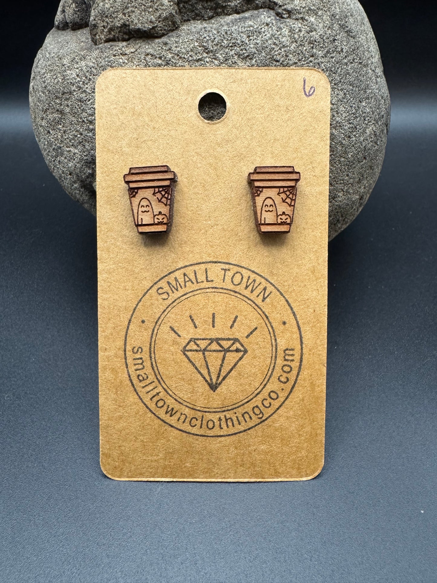 Wooden Coffee Cup Stud Earrings