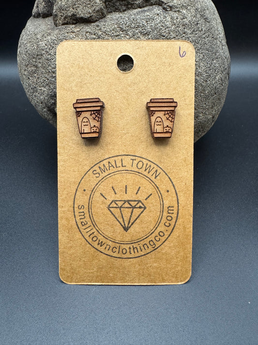 Wooden Coffee Cup Stud Earrings
